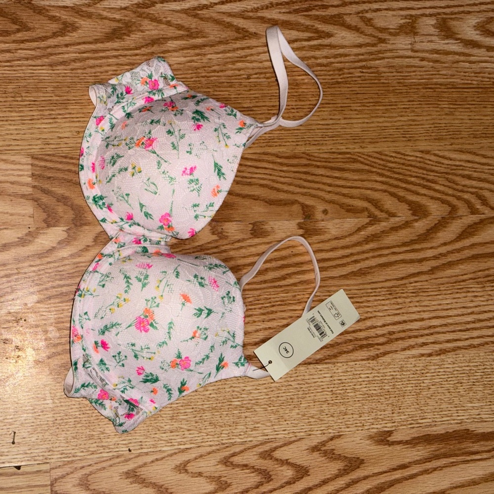 Floral Print Bra with Pink Straps NWT